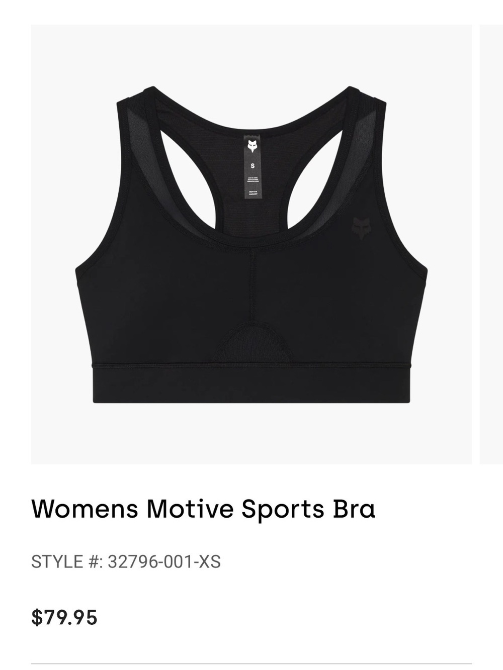 NWT Fox Racing Women's Motive Sports Bra Top